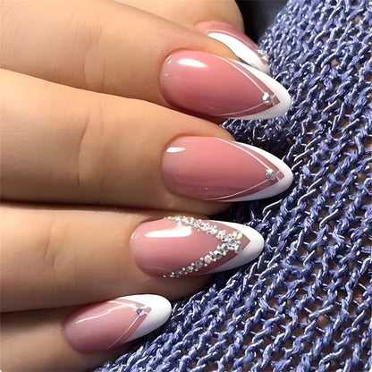 24Pcs Cute Oval False Nails Reusable And Adhesives Aesthetic False Almond Nails Complete Nail Kit Acrylic Press On Set For Gel