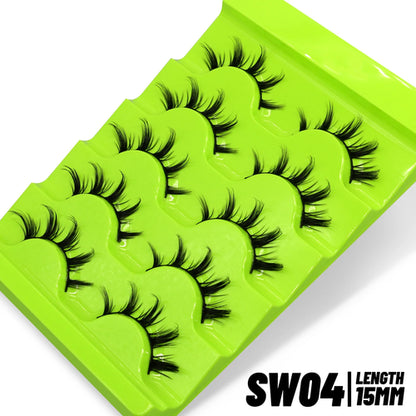 GROINNEYA Cat eye Lashes 5/6 pairs Clear Band Lashes Natural Look 6D