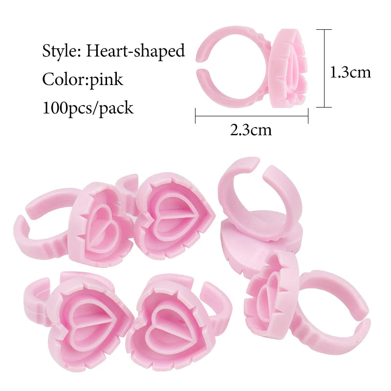 100 Pcs Disposable Eyelash Glue Ring Holder Cup Heart-shaped Plastic