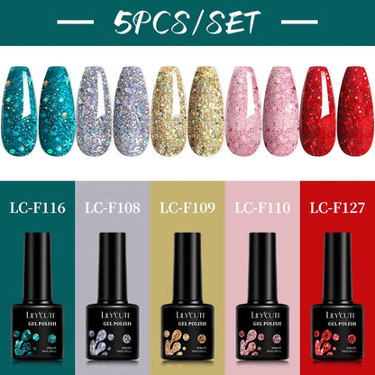 LILYCUTE 5Pcs/Set 7ML Red Brown Nail Gel DIY Nail Art Semi Permanent