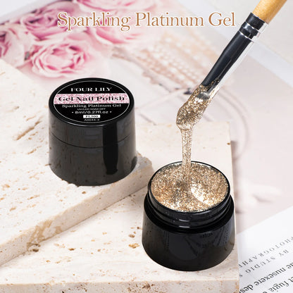 Four Lily 8ml Gold Sparkling Platinum Nail Gel Polish Glitter Long