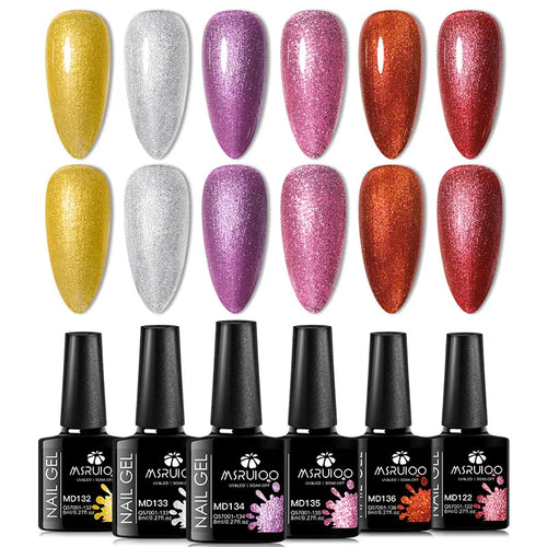 6pc All-season Gel Nail Polish Set Nude Pink Red Glitter Semi