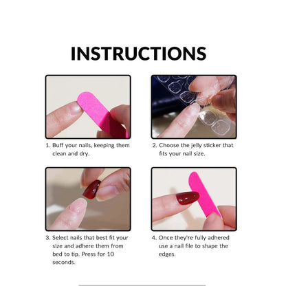 24 PCs Long Almond Shaped French Heart Nails with 1 Jelly Gel and 1