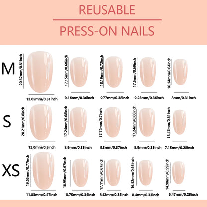 150Pcs Gradient Nude Short Almond Fake Nails XS/S/M Size Glossy Full