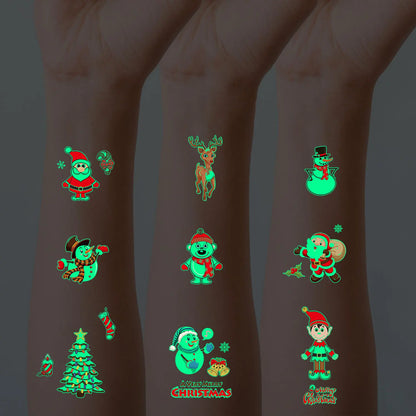 10 Sheets Christmas Luminous Tattoo Stickers,Cartoon Snowman Christmas