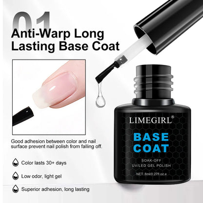 LIMEGIRL 8ml Soak Off Matte Top Base Coat for Nails UV Gel Polish Semi