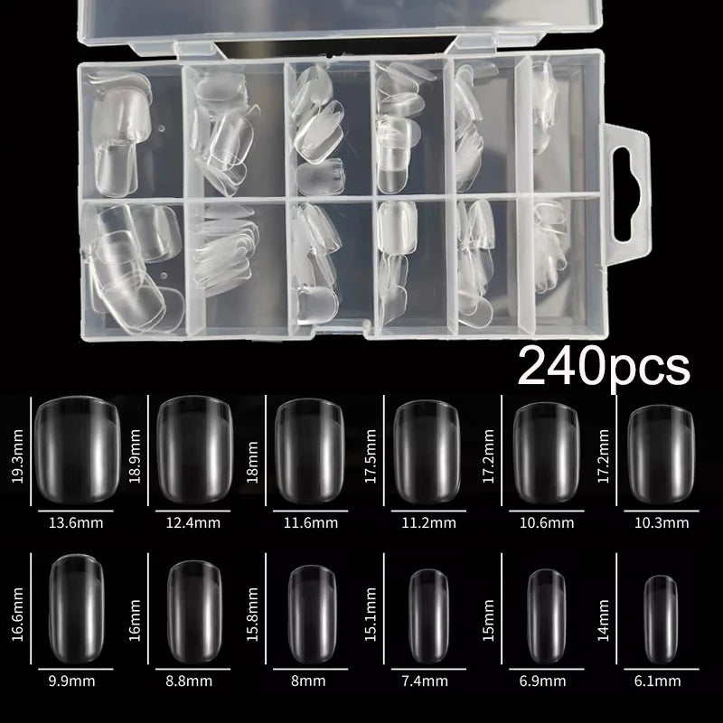 240Pcs/Box Half Matte XXS Almond Nail Tips Full Cover Soft Gel False