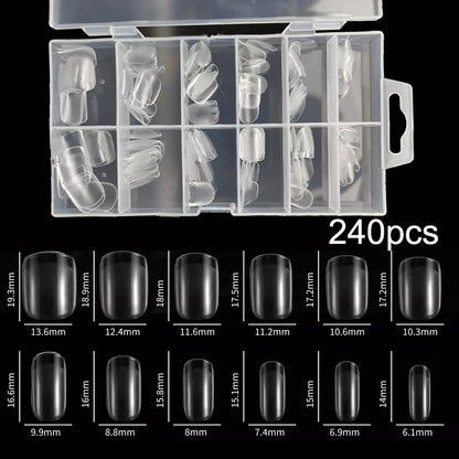 240Pcs/Box Half Matte XXS Almond Nail Tips Full Cover Soft Gel False