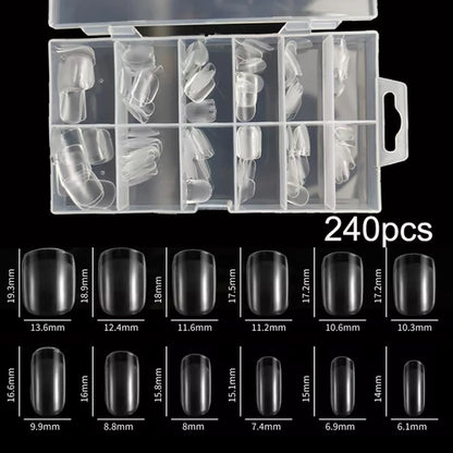 240Pcs/Box Half Matte XXS Almond Nail Tips Full Cover Soft Gel False