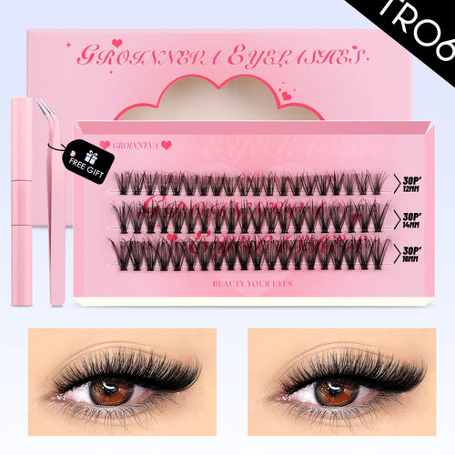 GROINNEYA DIY Lash Clusters Kit Mixed Tray Eyelash Extension Full Set