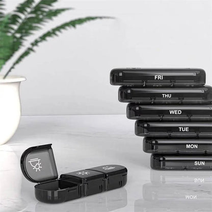 Weekly 21/3 Grids Pill Box Medicine Organizer Black Plastic Storage