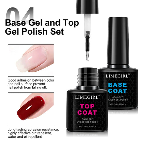 LIMEGIRL 8ml Soak Off Matte Top Base Coat for Nails UV Gel Polish Semi