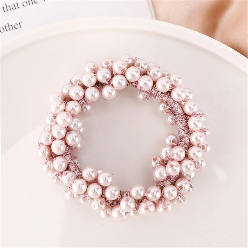 deanwangkt Girls Scrunchies Luxury Big Elegant White Pearl Hair Ties Beads Rubber Bands Ponytail Holders Hair Accessories Elastic Hair Band