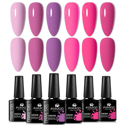 6pc All-season Gel Nail Polish Set Nude Pink Red Glitter Semi