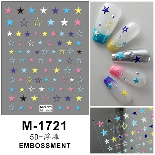 5D Nail Art Stickers Love Hearts Stars French Nail Art Design