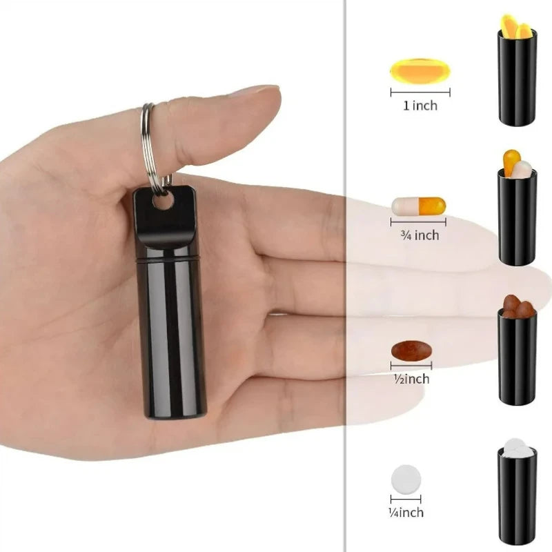 1pcs Waterproof Aluminum Pill Box Keychain Carabiner Medicine Case