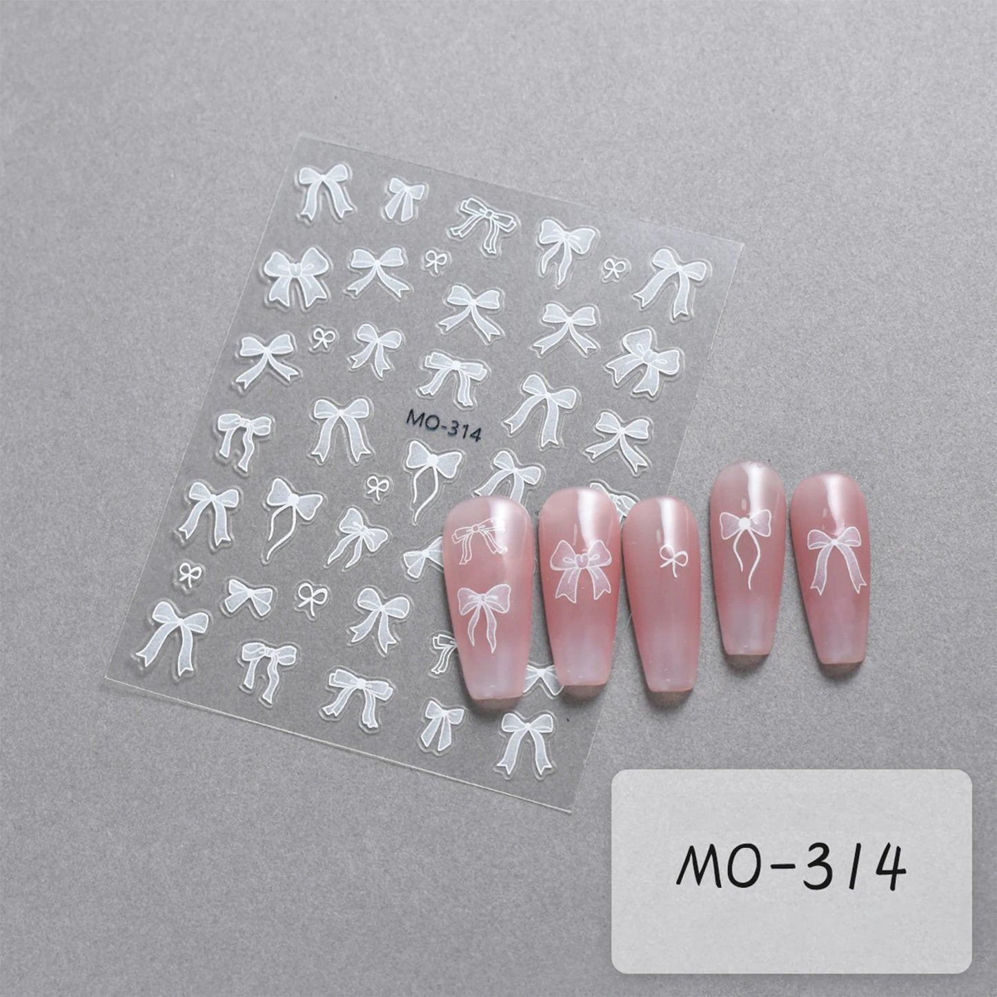 Bowknot Nail Stickers 3D Relief White Ribbon Cute Sweet Pink