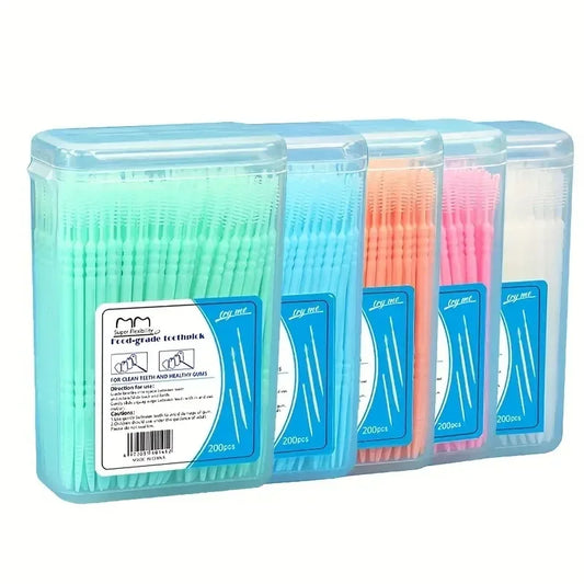 200 pcs /box Double-ended Disposable Dental Floss Toothbrush Toothpick