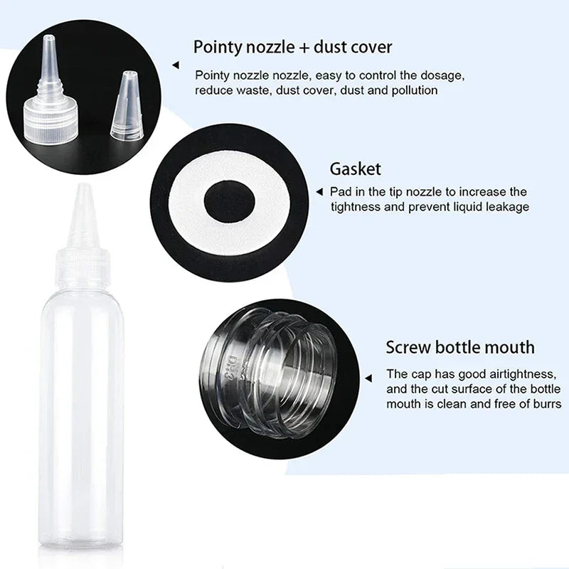 10Pcs Transparent Sharp-mouth Bottle 10/30/50/60/100/120ml Plastic