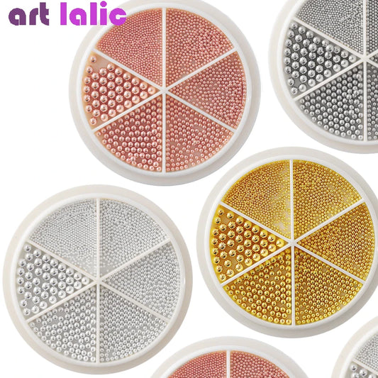 6 Grids Nail Art Tiny Steel Caviar Beads 0.8-1.5mm Mixed Size 3D