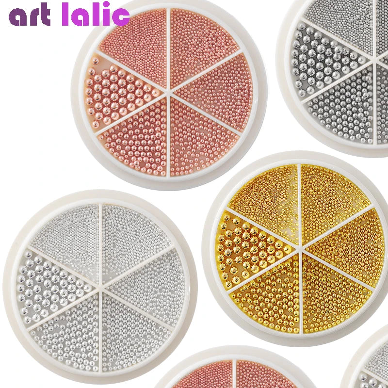 6 Grids Nail Art Tiny Steel Caviar Beads 0.8-1.5mm Mixed Size 3D