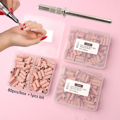 80pcs/box Pink 3.1mm Mini Sanding Bands Kits Nail Drill Bits Mandrel