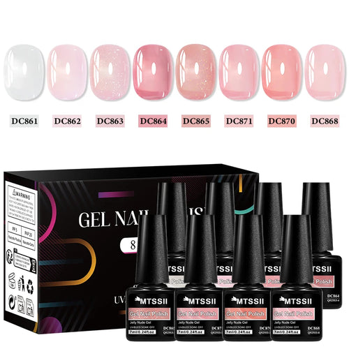 8pcs Nude Jelly Gel Nail Polish Set With Box Translucent Color Semi