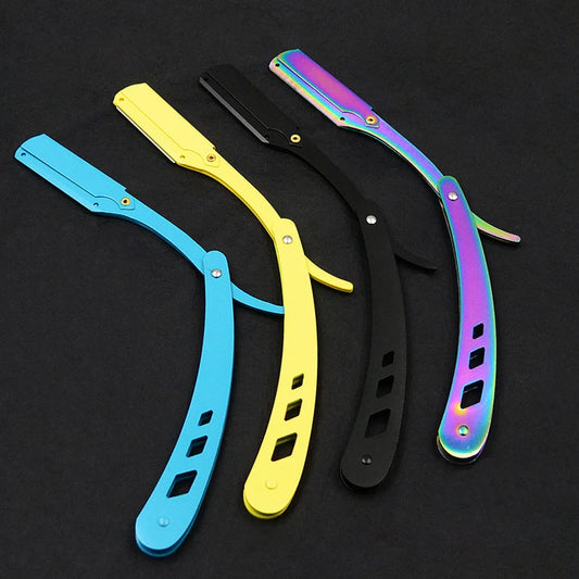 Men Shaving Barber Tools Hair Razor and Blades Antique Black Folding
