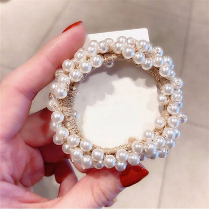 deanwangkt Girls Scrunchies Luxury Big Elegant White Pearl Hair Ties Beads Rubber Bands Ponytail Holders Hair Accessories Elastic Hair Band