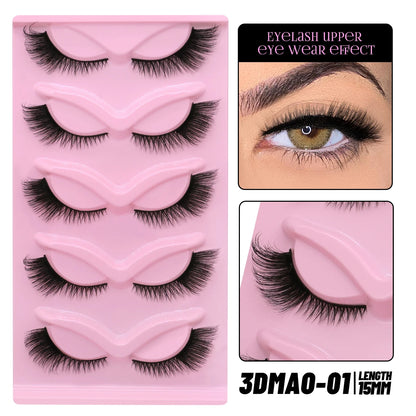 GROINNEYA 5 pairs Cat Eye Lashes Faux Mink Eyelashes Clear Band Lashes Natural Look Wispy Mink Eyelashes Full Strip Lashes