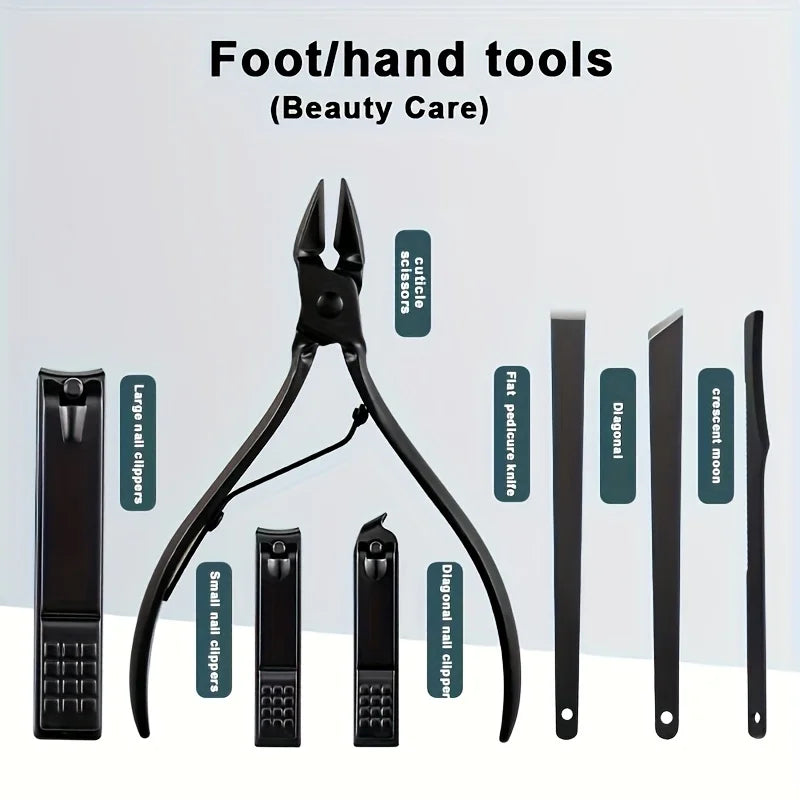 8/12/15/20/24pcs black Nail clipper set Pedicure knife Stainless steel