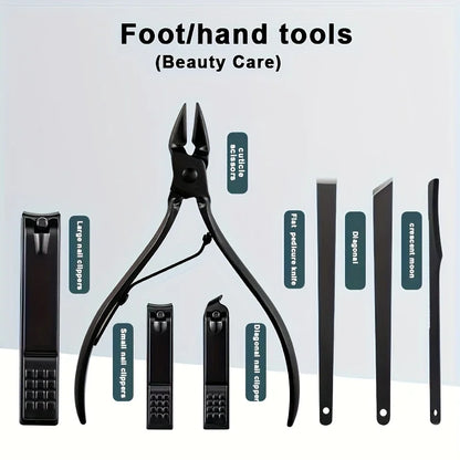8/12/15/20/24pcs black Nail clipper set Pedicure knife Stainless steel
