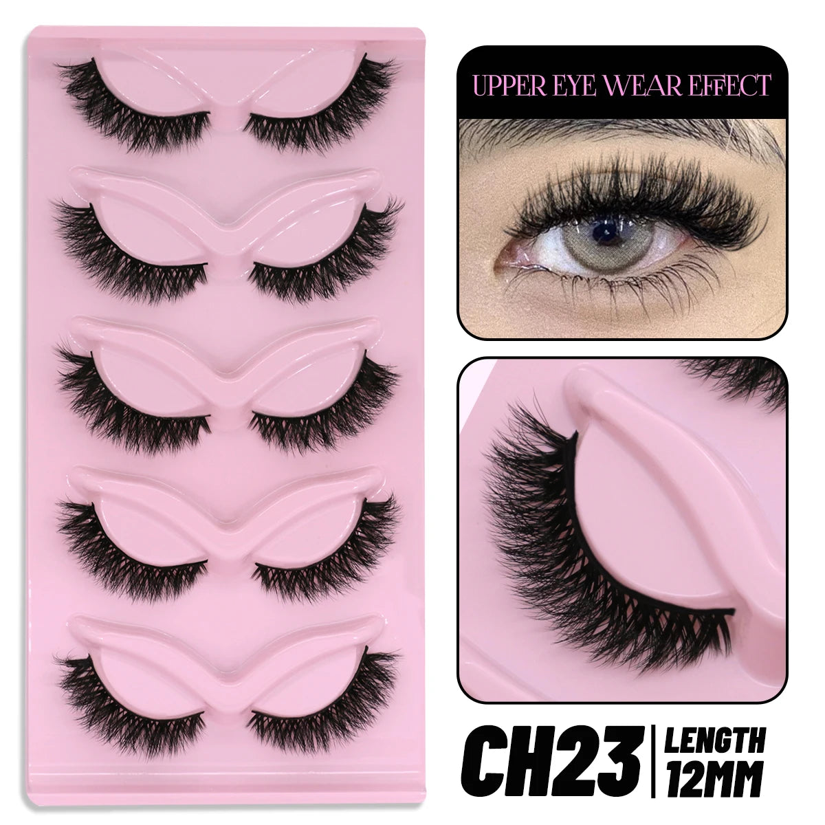 GROINNEYA 5 pairs Cat Eye Lashes Faux Mink Eyelashes Clear Band Lashes Natural Look Wispy Mink Eyelashes Full Strip Lashes