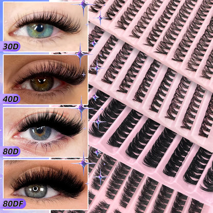 200PCS D Curl Eyelash Cluster Set with 30D40D80D and 80D Spiky Style