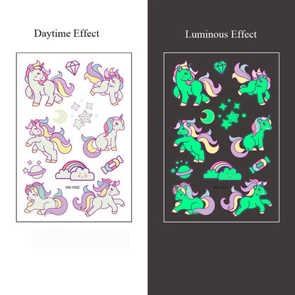 5 Sheets Luminous Tattoo Stickers Temporary Colorful Animal Dinosaur