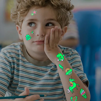 5pcs Green Luminous Glow Kids Cute Unicorn Waterproof Temporary Tattoo