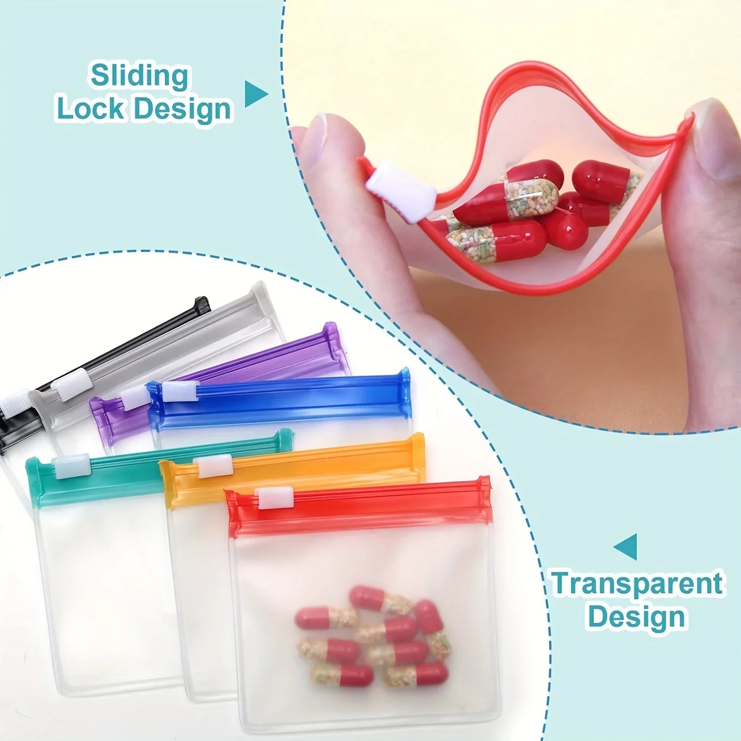 7pcs Pill Pouch Bags Reusable Zippered Pill Pouch Set Medicine