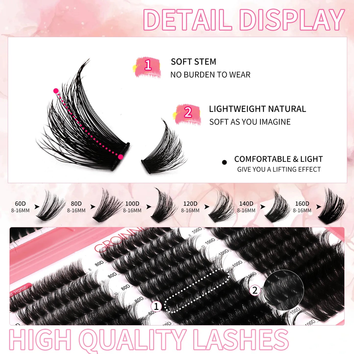 GROINNEYA Lashes Cluster DIY Lash Extension Mixed Tray Clusters