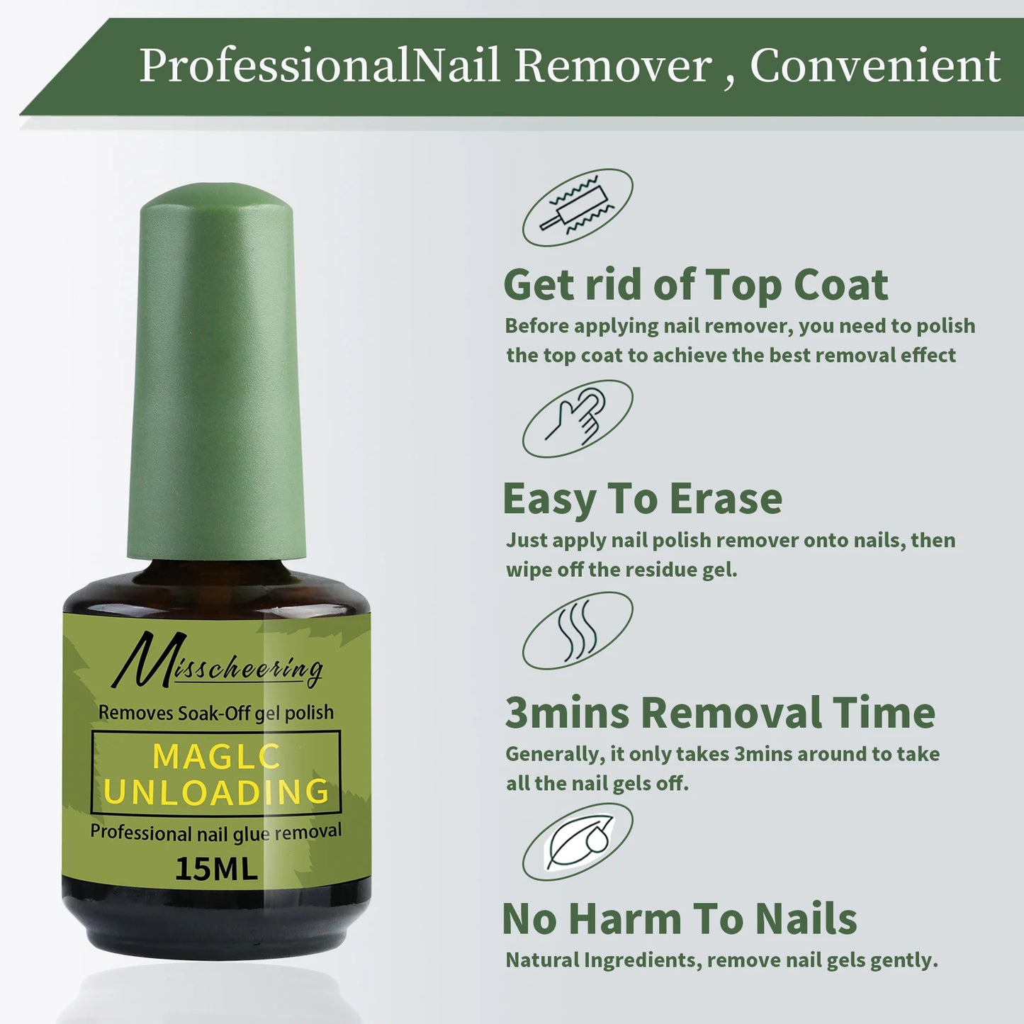 Misscheering 15ml Magic Fast Nail Gel Polish Remover Clean UV Soak Off
