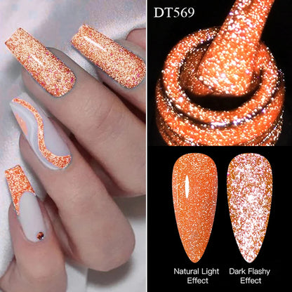 MEET ACROSS 7ml Pink Fluorescent Reflective Gel Nail Polish Glitter
