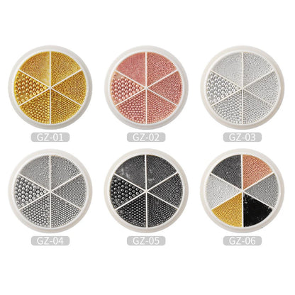 6 Grids Nail Art Tiny Steel Caviar Beads 0.8-1.5mm Mixed Size 3D