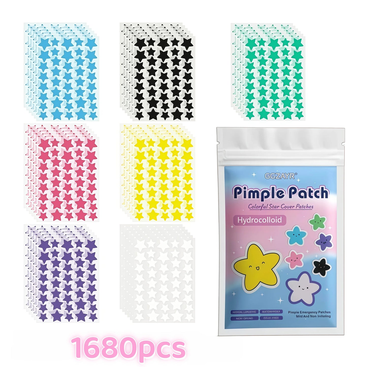 280/1120/1680pcs Seven-Color Star Pimple Patches – Invisible