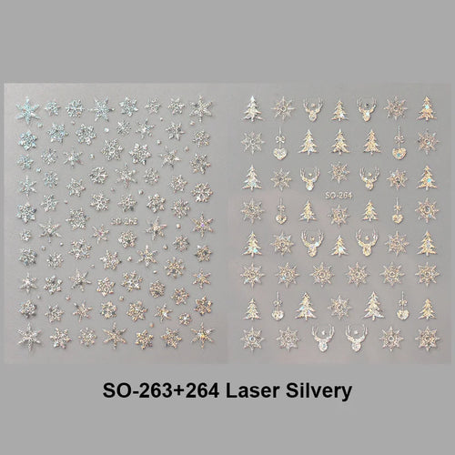2pc Holographic Christmas Nail Art Stickers Iridescent Laser Snowflake