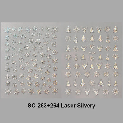 2pc Holographic Christmas Nail Art Stickers Iridescent Laser Snowflake
