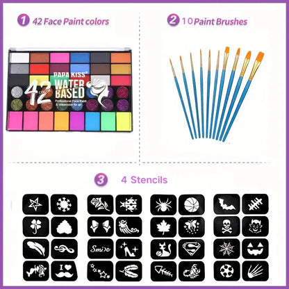 42 Colors Water Soluble Face Body Painting Set UV Neon Glitter Face