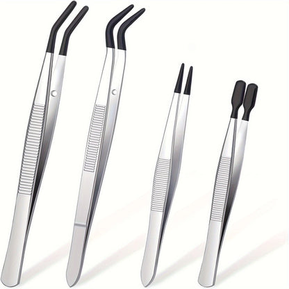 4pcs Set of Stamp Tweezers with Rubber Tips Stainless Steel Clip