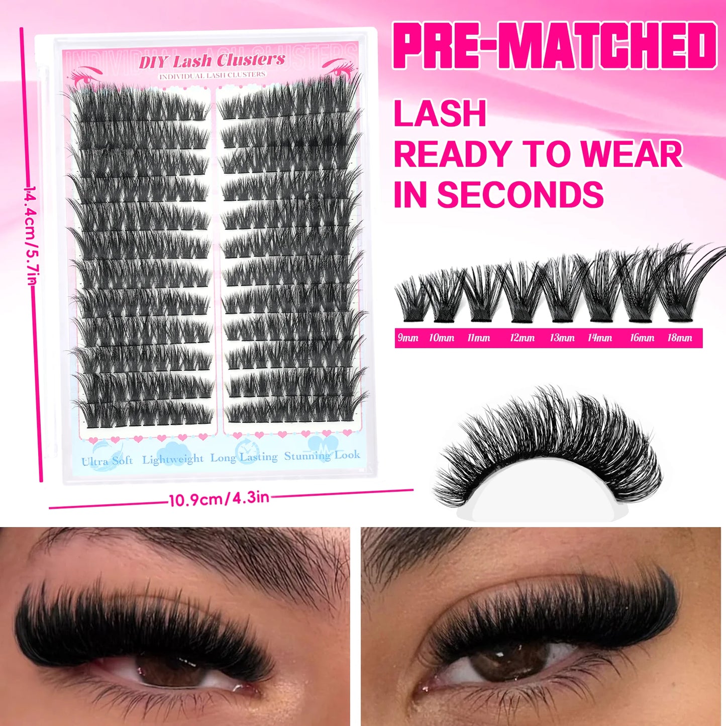 False Eyelashes Natural Wispy Individual Cluster Lashes Easy to Apply