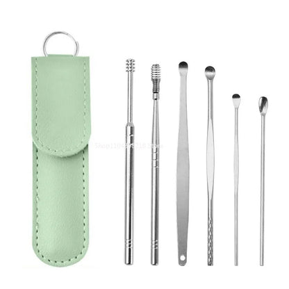 6pcs Stainless Steel Ear Wax Removal Tool Set Spiral Rotating