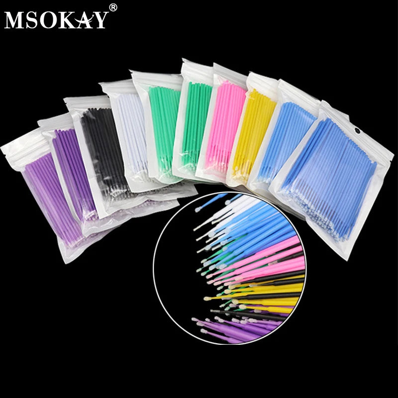 100Pcs Eyelash Cleaning Brush Lash Extension Micro Cotton Swab
