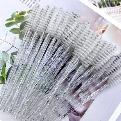 50Pcs Makeup Brushes Disposable Crystal Eyebrow Brush Diamond Handle